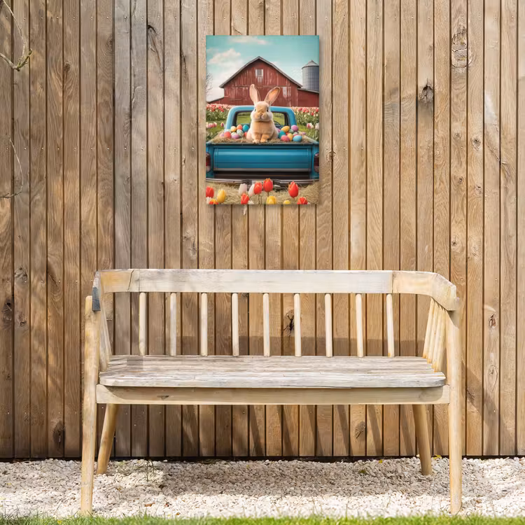 Konijn - Boerderij - Eieren Tuinposter op houten frame 2 cm dik klein -sfeer4