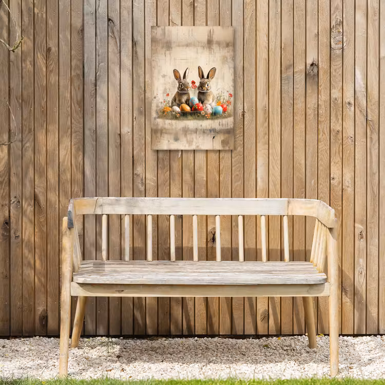 Konijnen - Bloemen - Eieren Tuinposter op houten frame 2 cm dik klein -sfeer4