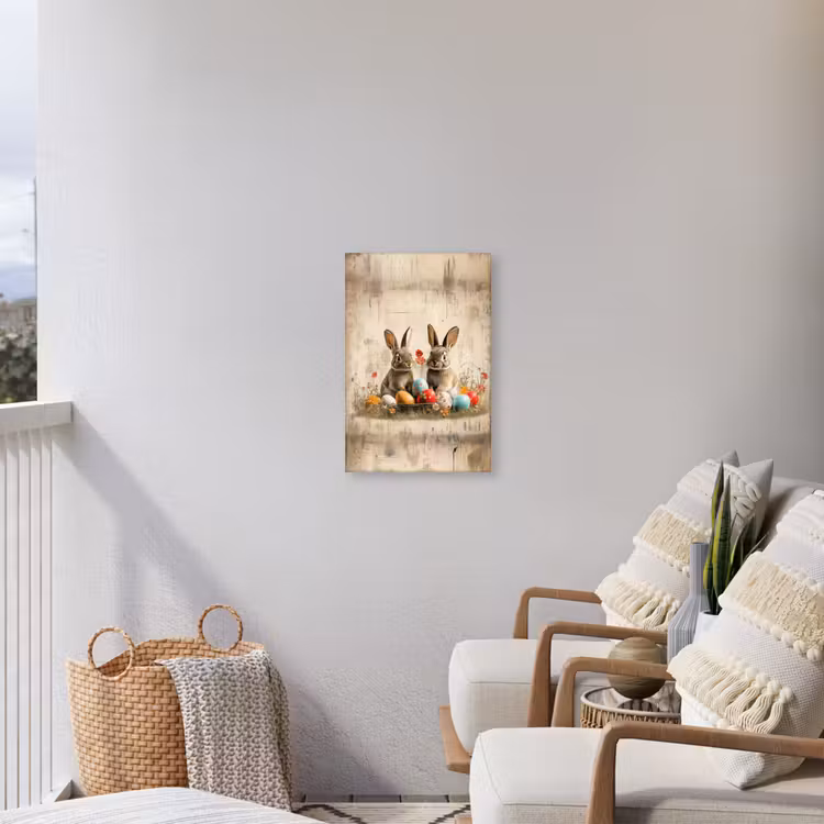 Konijnen - Bloemen - Eieren Tuinposter op houten frame 2 cm dik klein -sfeer1