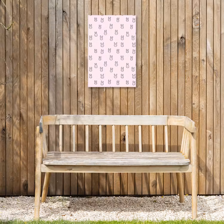 Konijnen - Minimalistisch - Roze Tuinposter op houten frame 2 cm dik klein 841 -sfeer4