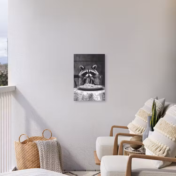 Wasbeer - Cute - Pasta - Tafelkleed - Zwart - Wit Tuinposter op houten frame 2 cm dik klein -sfeer1