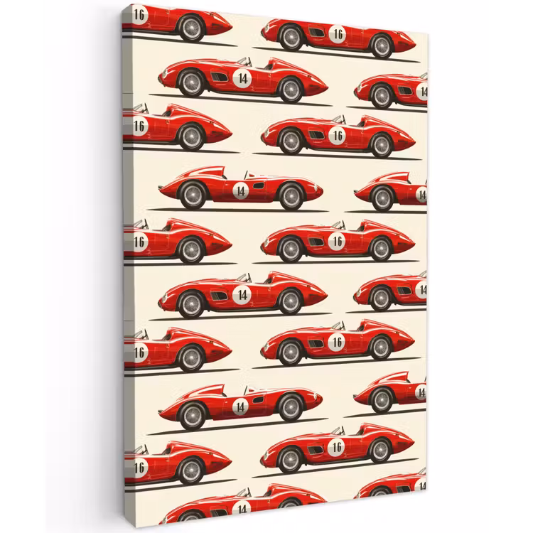 Raceauto - Retro - Rood Tuinposter op houten frame 2 cm dik klein 841 -3d