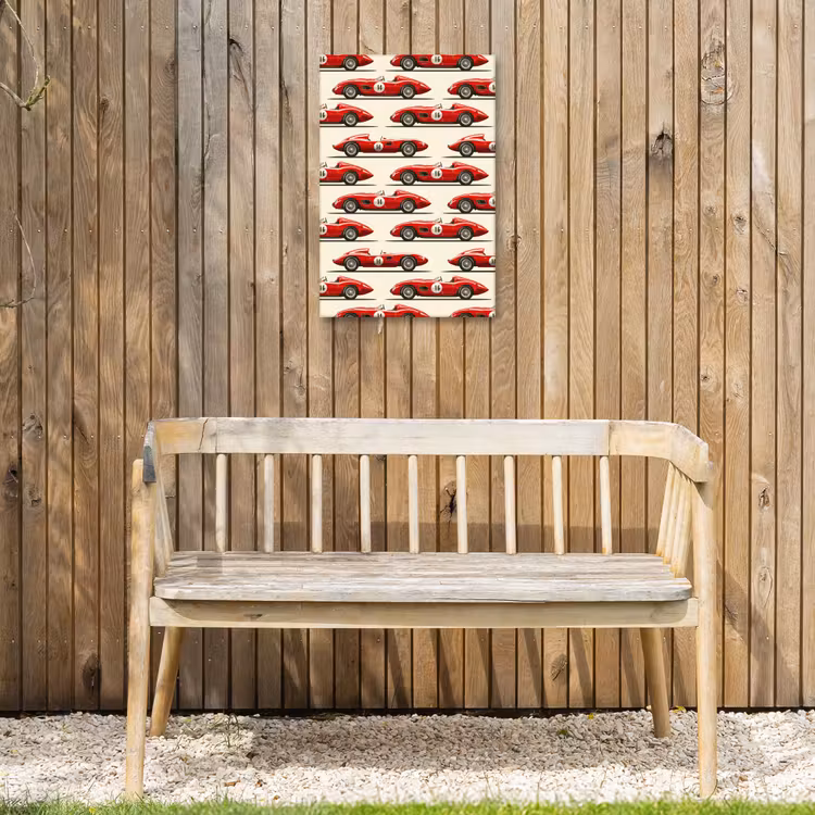 Raceauto - Retro - Rood Tuinposter op houten frame 2 cm dik klein 841 -sfeer4