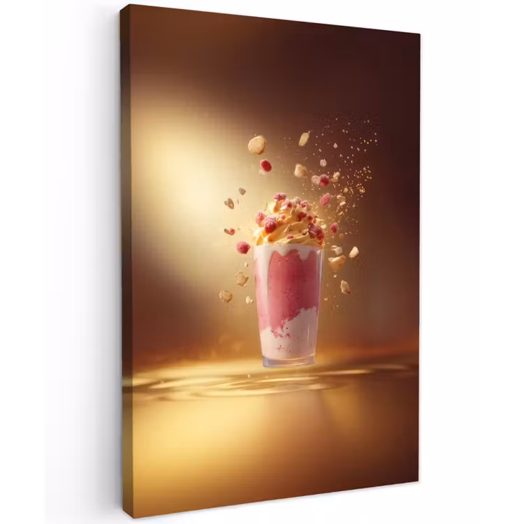 Framboos - Smoothie - Drinken - Roze Tuinposter op houten frame 2 cm dik klein -3d
