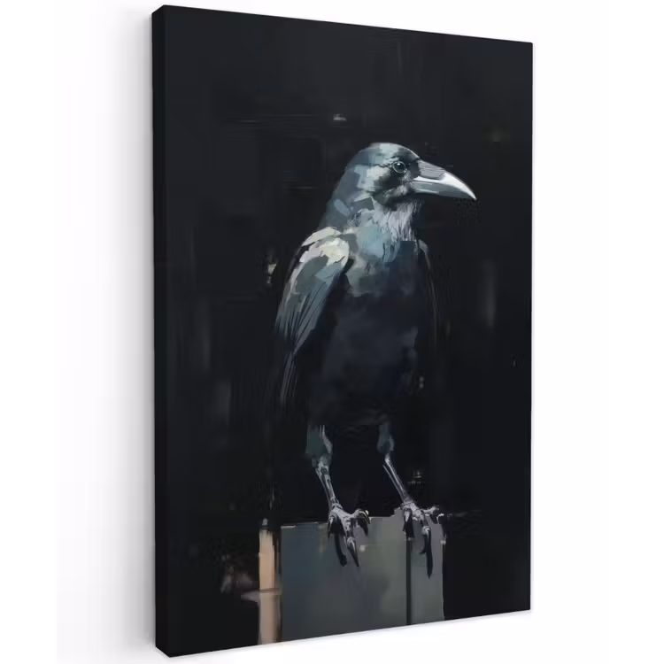 Raaf - Vogels - Zwart Tuinposter op houten frame 2 cm dik klein -3d