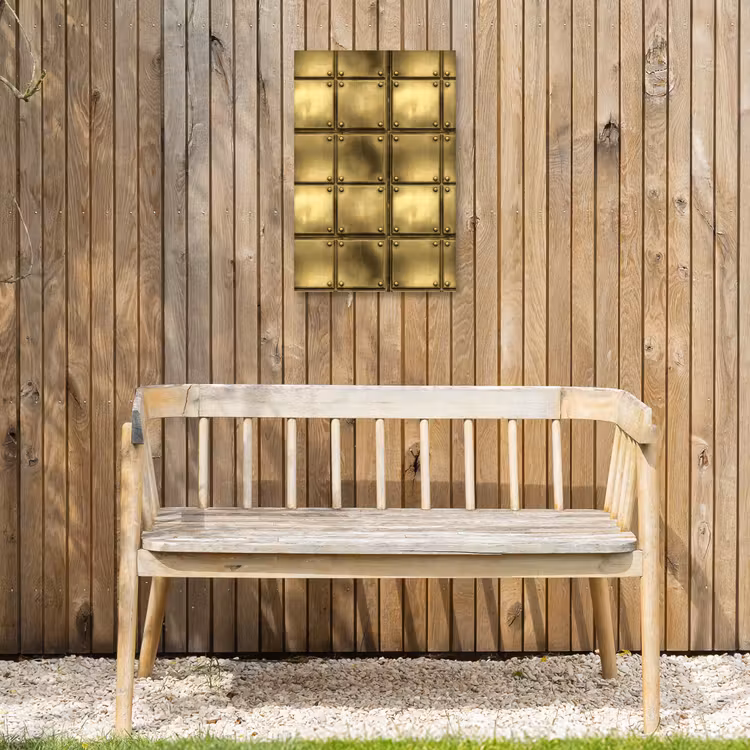 Platen - Industrieel - Stoer - Goud Tuinposter op houten frame 2 cm dik klein 841 -sfeer4