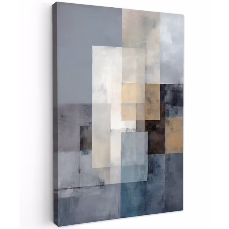 Rechthoeken - Abstract - Blauw Tuinposter op houten frame 2 cm dik klein -3d