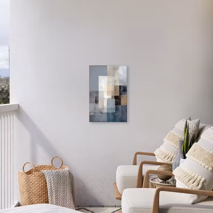 Rechthoeken - Abstract - Blauw Tuinposter op houten frame 2 cm dik klein -sfeer1