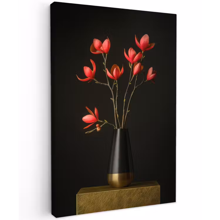 Rode - Bloemen - Vaas Tuinposter op houten frame 2 cm dik klein -3d