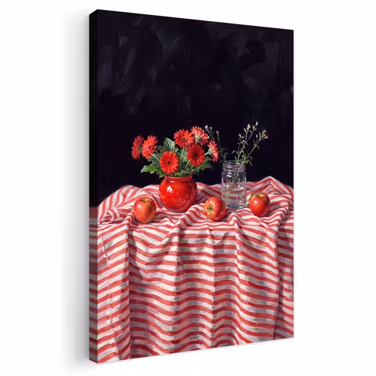 Outdoor Canvas Print - Red Flowers - Vase - Rode bloemen - Vaas Tuinposter op houten frame 2 cm dik klein