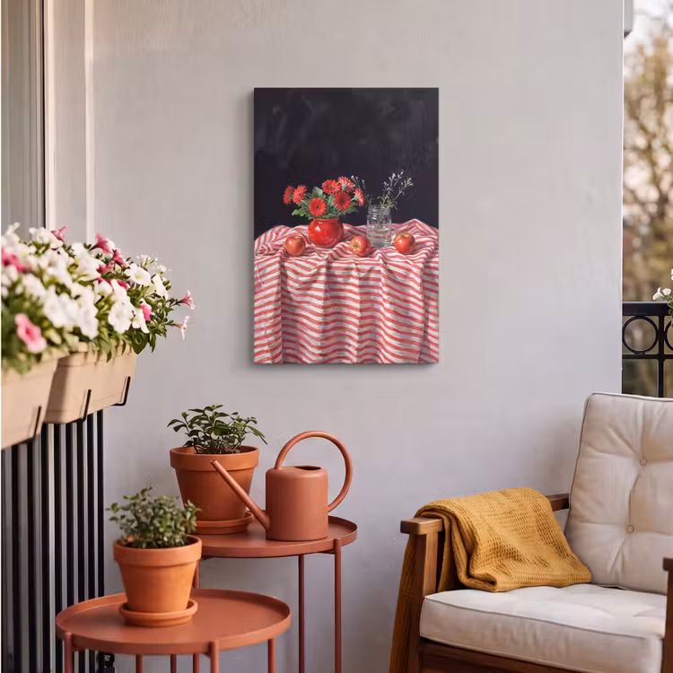 Outdoor Canvas Print - Red Flowers - Vase - Rode bloemen - Vaas Tuinposter op houten frame 2 cm dik klein