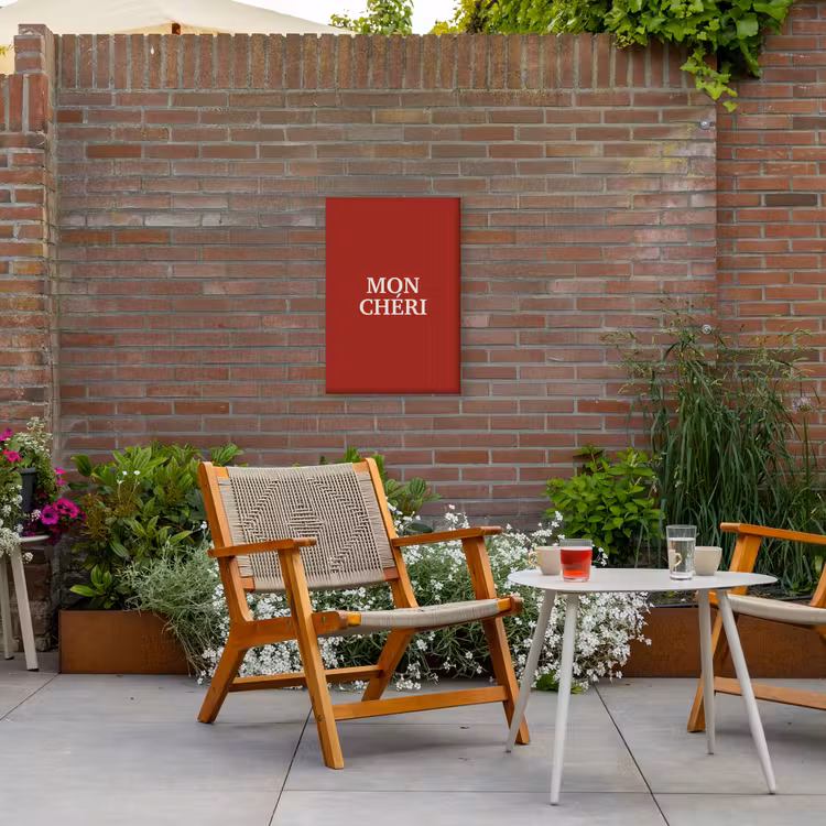 Rood - Frans - Quotes Tuinposter op houten frame 2 cm dik klein -sfeer3