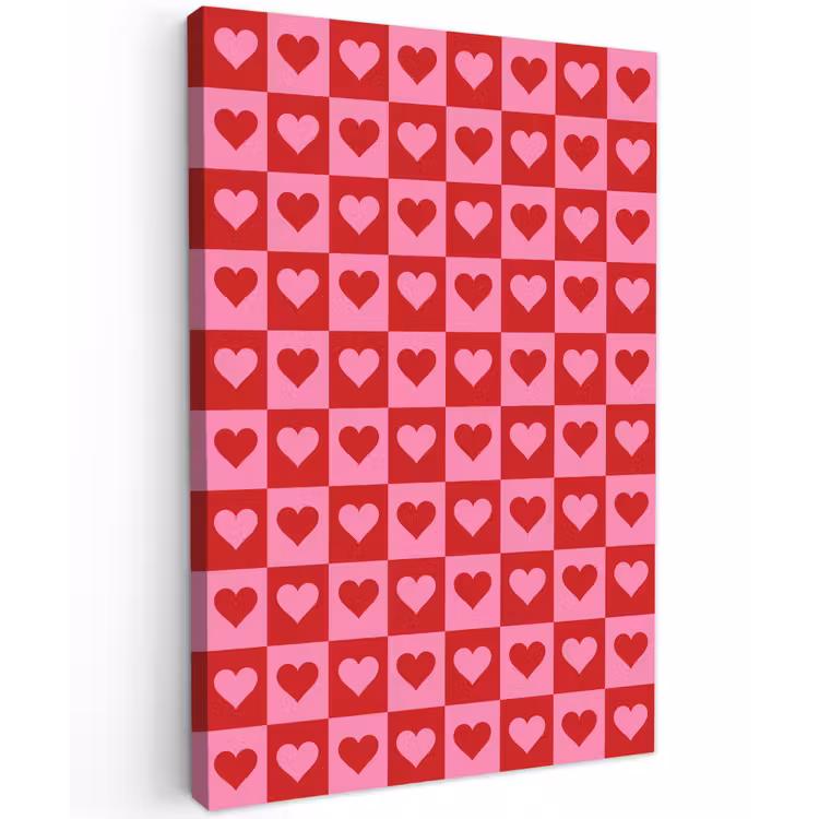 Rood - Roze - Schaakbord - Valentijn Tuinposter op houten frame 2 cm dik klein -3d