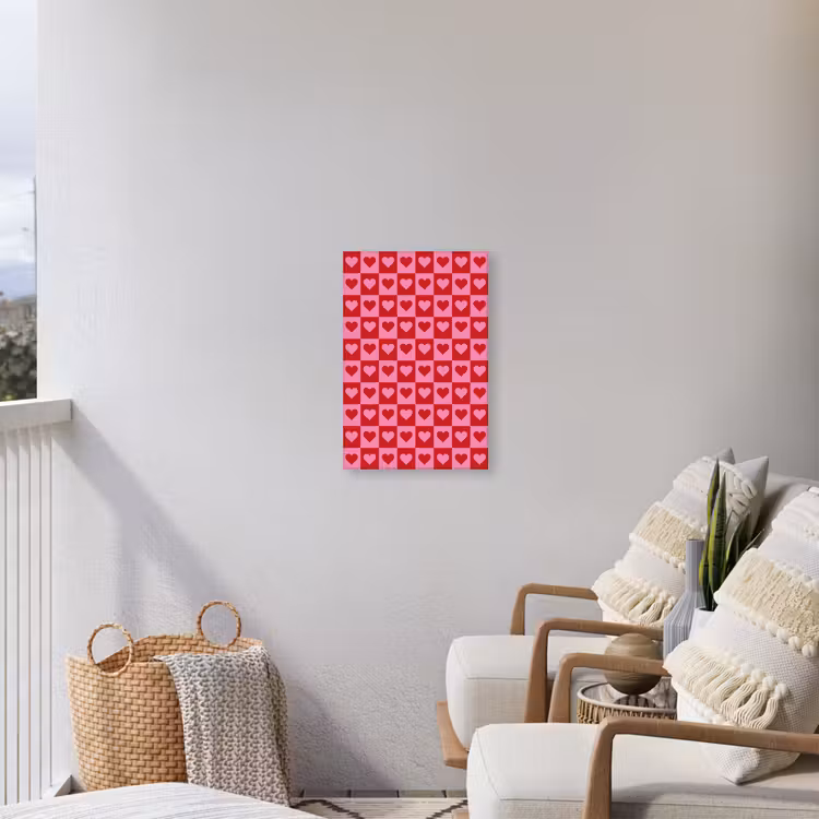 Rood - Roze - Schaakbord - Valentijn Tuinposter op houten frame 2 cm dik klein -sfeer1