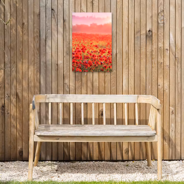 Rode klaprozen in de ochtendzon Tuinposter op houten frame 2 cm dik klein -sfeer4