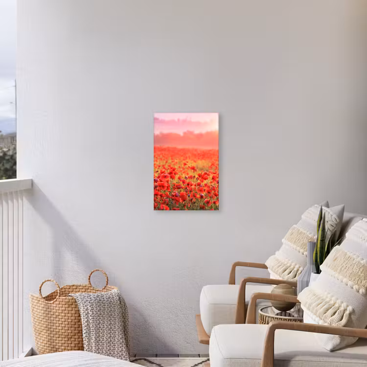 Rode klaprozen in de ochtendzon Tuinposter op houten frame 2 cm dik klein -sfeer1