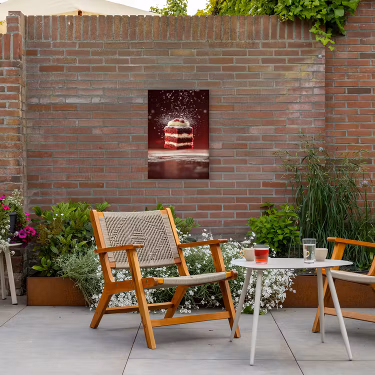 Rode - Velvet - Taart - Eten Tuinposter op houten frame 2 cm dik klein -sfeer3