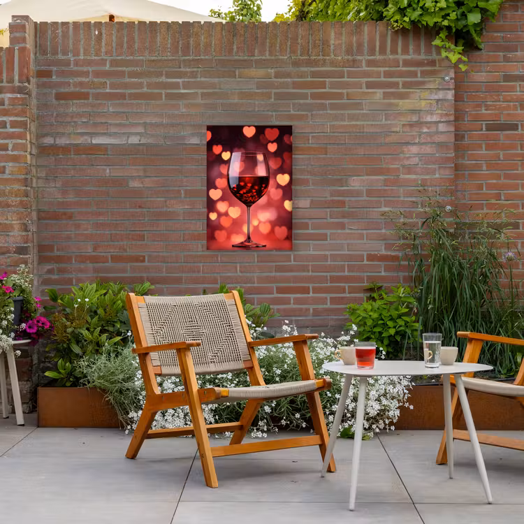 Rood - Wijn - Hartjes Tuinposter op houten frame 2 cm dik klein -sfeer3