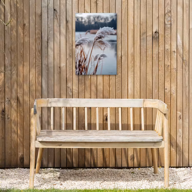 Riet - Gras - Natuur - Winter - Meer Tuinposter op houten frame 2 cm dik klein -sfeer4