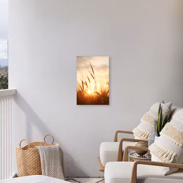 Riet - Gras - Zonsondergang - Natuur - Horizon Tuinposter op houten frame 2 cm dik klein -sfeer1