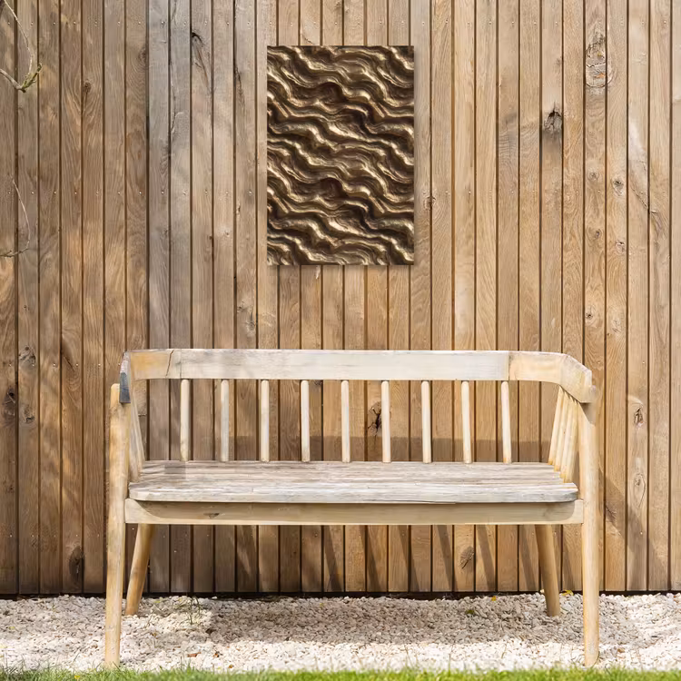 Reliëf - Golven - Abstract - Bronsgoud Tuinposter op houten frame 2 cm dik klein 841 -sfeer4