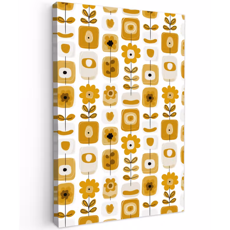 Retro - Abstract - Bloemen - Okergeel Tuinposter op houten frame 2 cm dik klein 841 -3d
