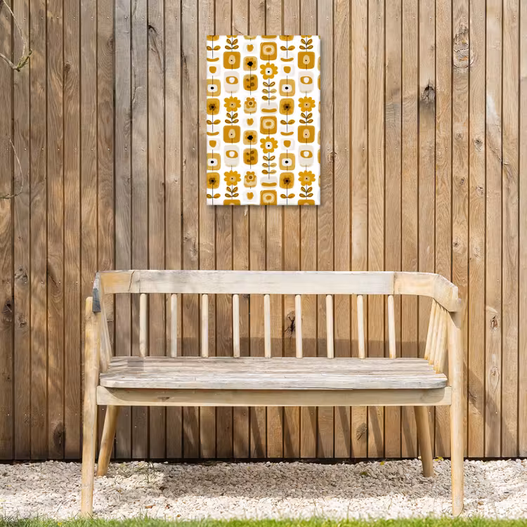 Retro - Abstract - Bloemen - Okergeel Tuinposter op houten frame 2 cm dik klein 841 -sfeer4