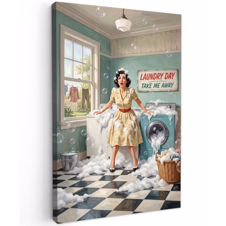 Retro - Blauw - Vrouw Tuinposter op houten frame 2 cm dik klein -3d