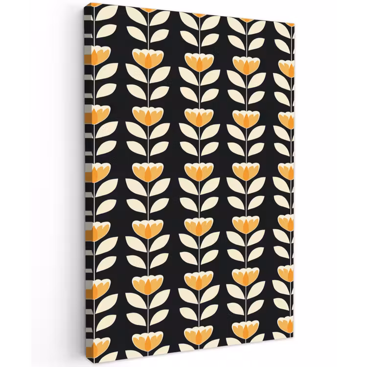 Retro - Bloem - Zwart - Okergeel Tuinposter op houten frame 2 cm dik klein 841 -3d