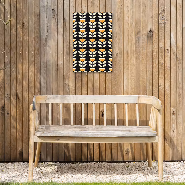 Retro - Bloem - Zwart - Okergeel Tuinposter op houten frame 2 cm dik klein 841 -sfeer4