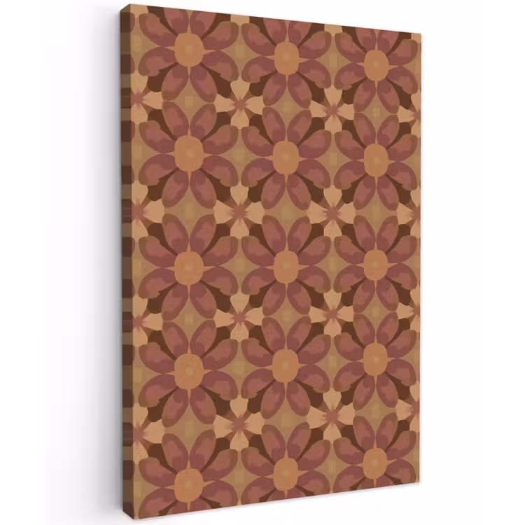 Retro - Bloemen - Bruin Tuinposter op houten frame 2 cm dik klein 841 -3d