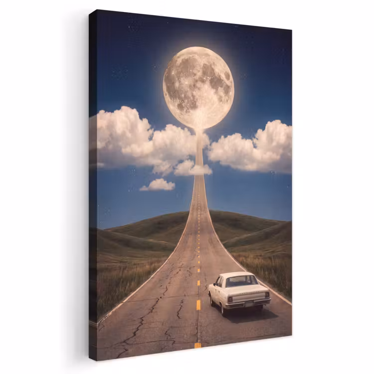Outdoor Canvas Print - Road - Moon - Night - Weg - Maan - Nacht Tuinposter op houten frame 2 cm dik klein
