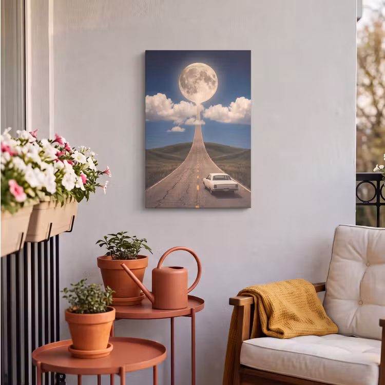 Outdoor Canvas Print - Road - Moon - Night - Weg - Maan - Nacht Tuinposter op houten frame 2 cm dik klein