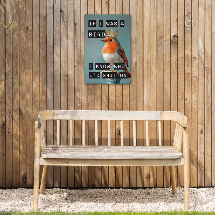 Roodborstje - Vogel - Blauw - Decoratie Tuinposter op houten frame 2 cm dik klein -sfeer4