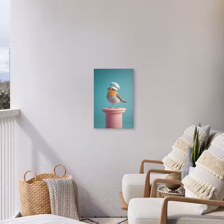Roodborstje - Vogel - Koksmuts - Sokkel Tuinposter op houten frame 2 cm dik klein -sfeer1