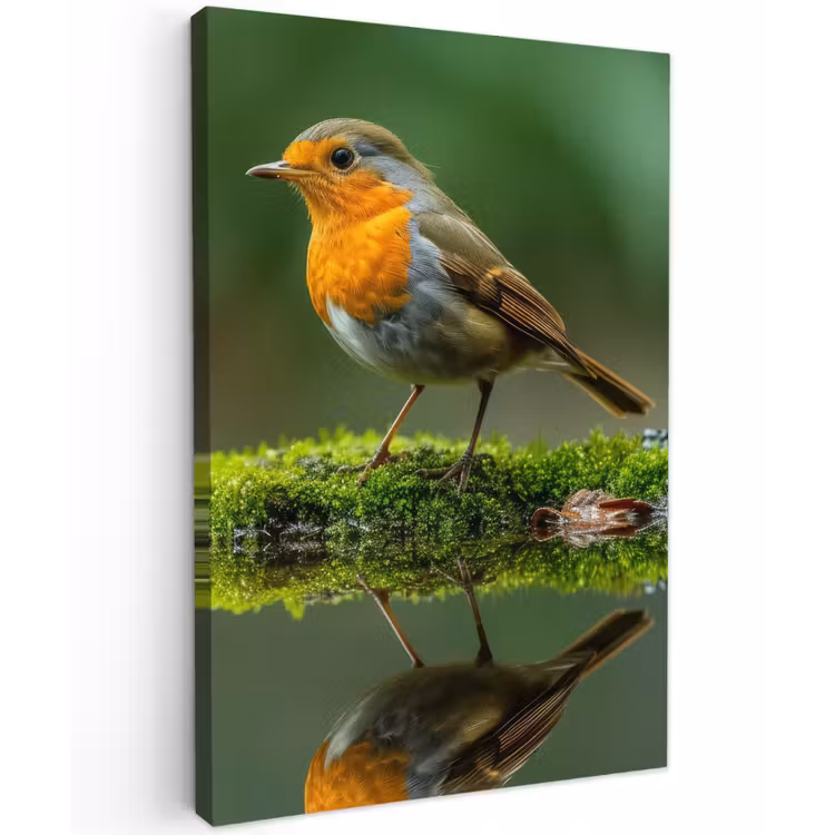 Roodborstje bij het Water Tuinposter op houten frame 2 cm dik klein -3d