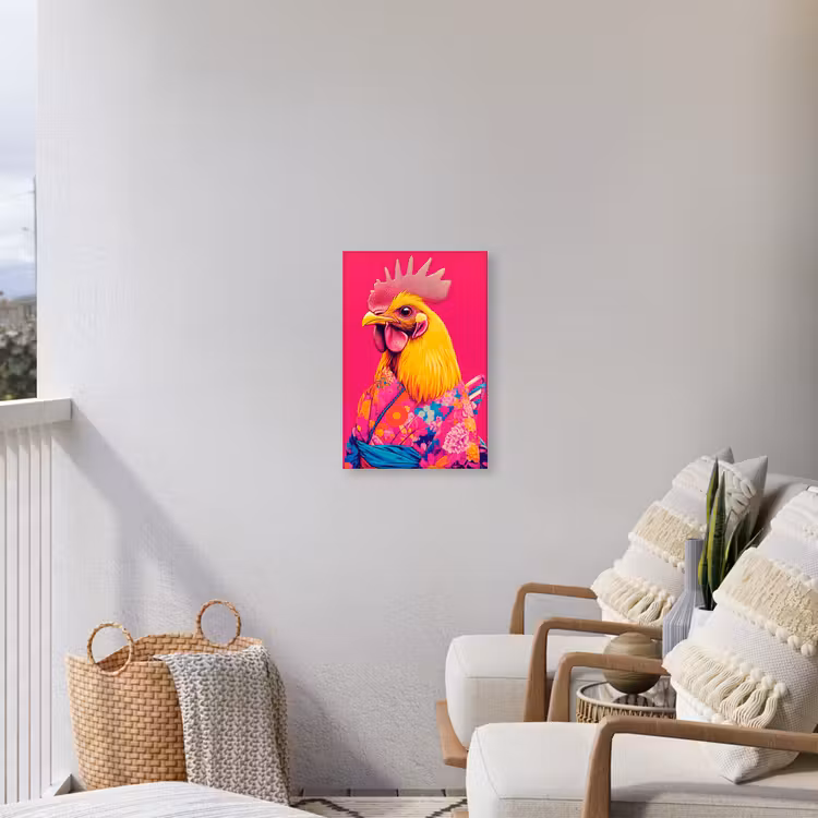 Haan - Kleurrijk - Kimono - Roze Tuinposter op houten frame 2 cm dik klein -sfeer1