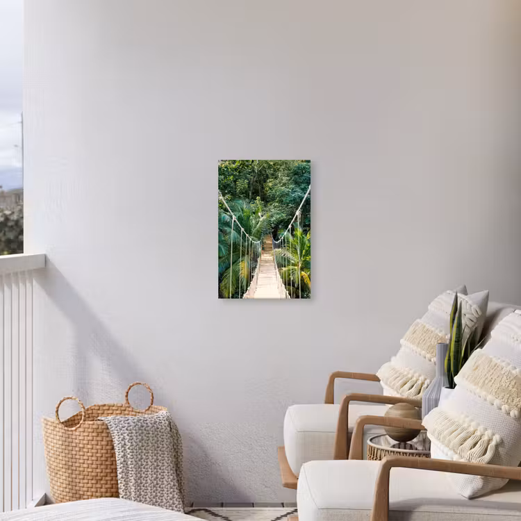 Touwbrug in het Tropisch Woud Tuinposter op houten frame 2 cm dik klein -sfeer1