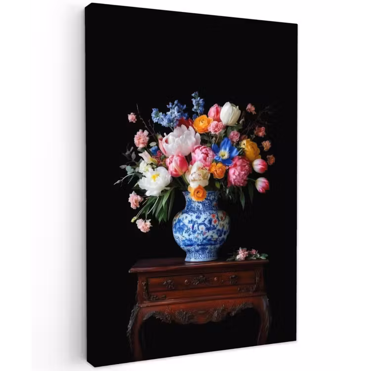 Rozen - Bloemen - Vaas - Boeket Tuinposter op houten frame 2 cm dik klein -3d