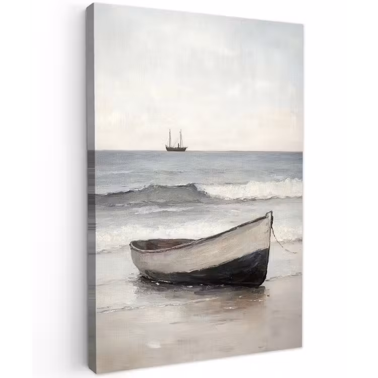 Roeiboot - Zee - Horizon Tuinposter op houten frame 2 cm dik klein -3d