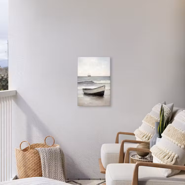 Roeiboot - Zee - Horizon Tuinposter op houten frame 2 cm dik klein -sfeer1