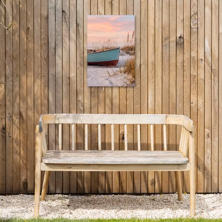 Rustiek - Roeiboot - Zandstrand Tuinposter op houten frame 2 cm dik klein -sfeer4