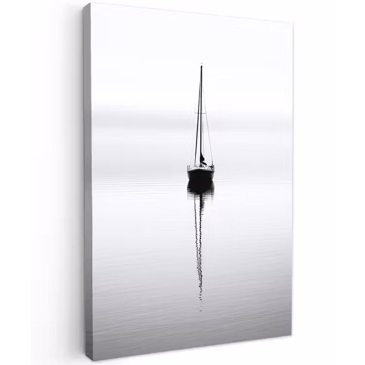 Zeilboot - Zwart - Water - Silhouet Tuinposter op houten frame 2 cm dik klein -3d