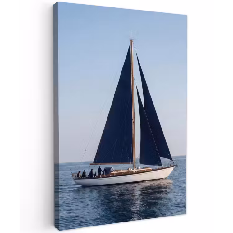 Zeilboot - Zee - Blauw Tuinposter op houten frame 2 cm dik klein -3d