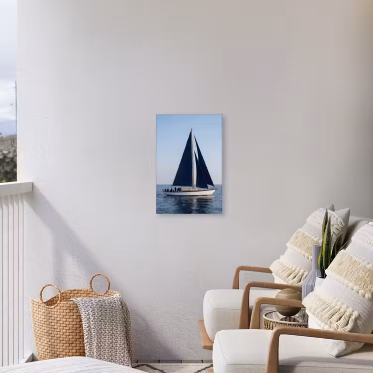Zeilboot - Zee - Blauw Tuinposter op houten frame 2 cm dik klein -sfeer1