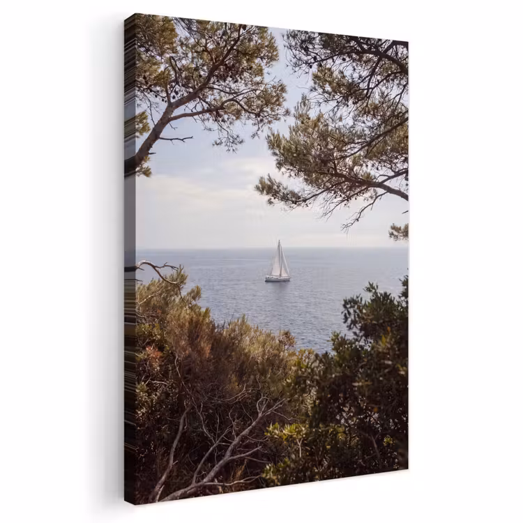 Outdoor Canvas Print - Sailboat - trees - water - Zeilboot - bomen - water Tuinposter op houten frame 2 cm dik klein