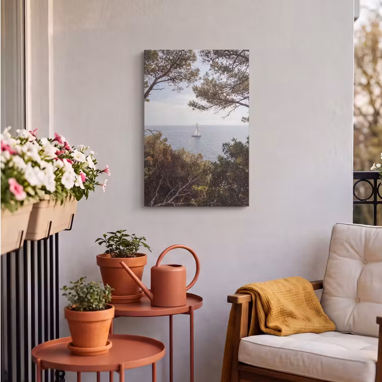 Outdoor Canvas Print - Sailboat - trees - water - Zeilboot - bomen - water Tuinposter op houten frame 2 cm dik klein