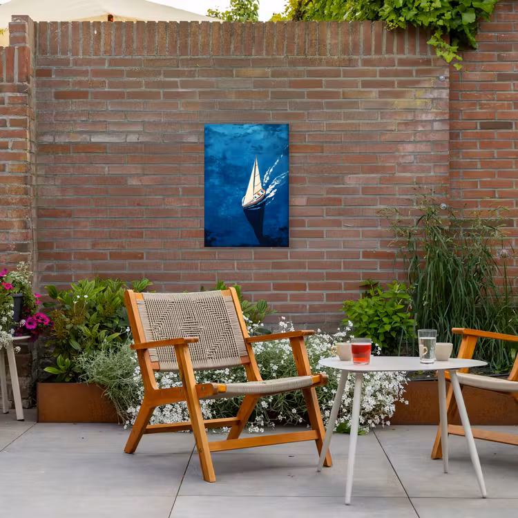 Zeilboot - Water - Abstract - Schaduw Tuinposter op houten frame 2 cm dik klein -sfeer3