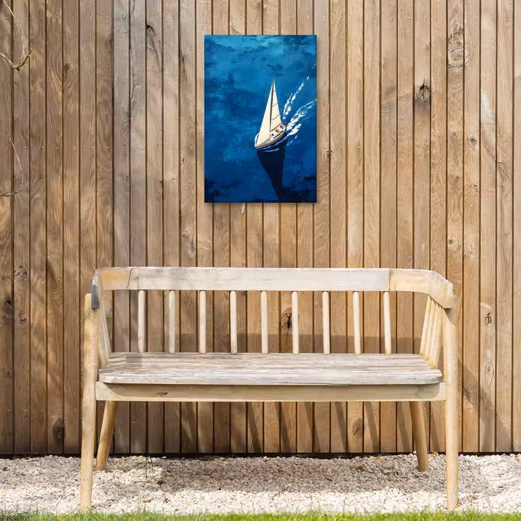 Zeilboot - Water - Abstract - Schaduw Tuinposter op houten frame 2 cm dik klein -sfeer4