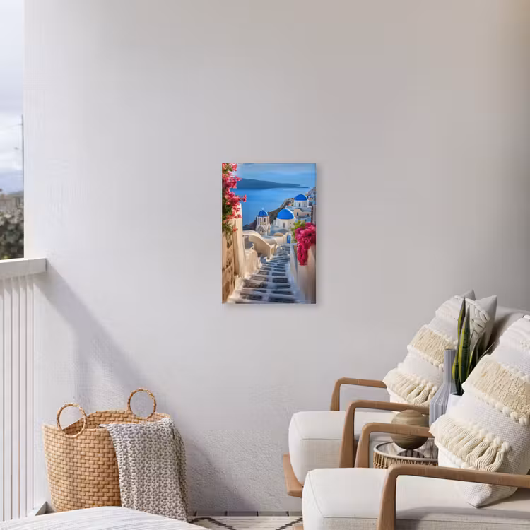 Santorini - Bloemen - Griekenland Tuinposter op houten frame 2 cm dik klein -sfeer1
